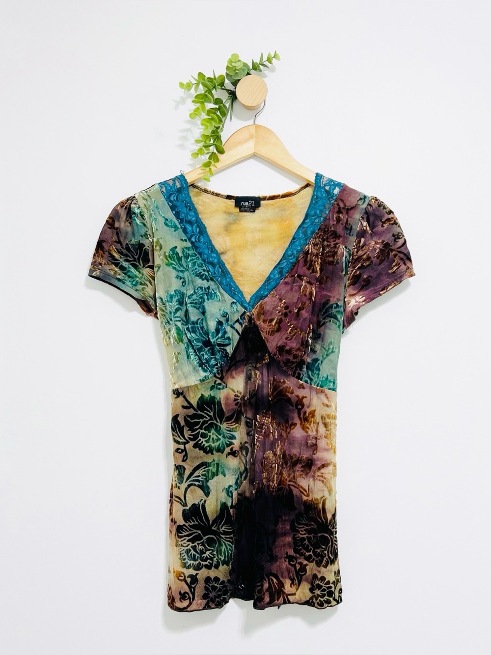 Rue 21 Y2K Fairy Goth Hippie Velvet Lace Tie Dye Babydoll Tank